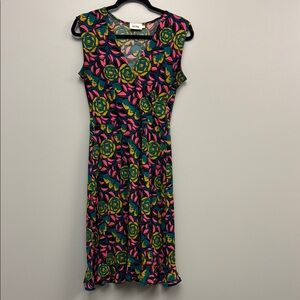 Leota Blue, Pink and Yellow Floral Midi Dress - Size S